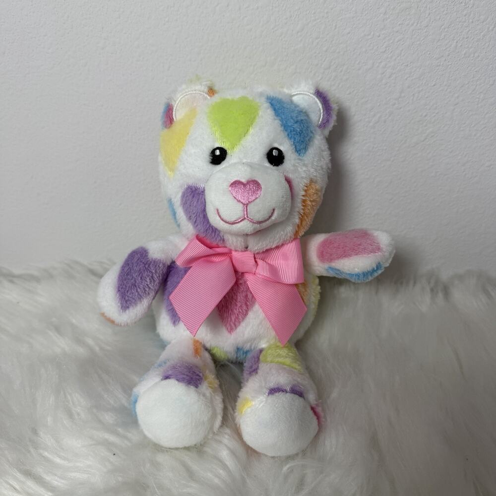 White Bear Hearts Lovey 8” Plush Inter American Products Stuffed Animal Pink Bow